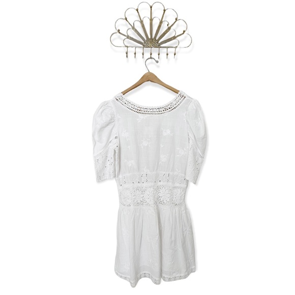 LoveShackFancy White Divine Short Puff Sleeve Embroidered Lace Floral Mini Dress - Picture 6 of 11